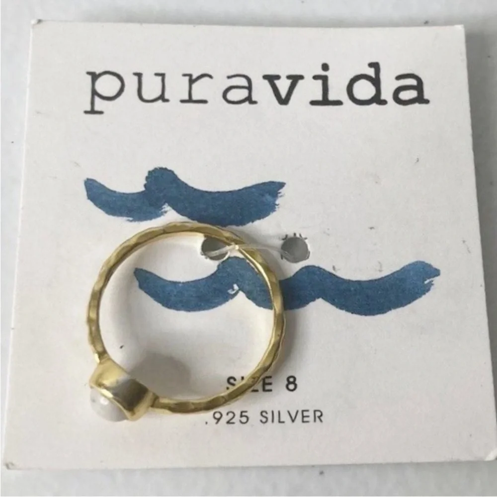 Pura Vida Ring 925 Sterling Silver Gold Plated Boho Howlite